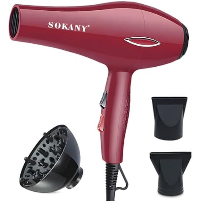 sokany Hair Dryer 2600W Ionic - Professional Blow Dryer with Diffuser and Nozzle, Fast Drying, Cold and Hot Air, 2 Speed 2 Heat, Concentrator, Hang Loop, SK-2215 - Image 1